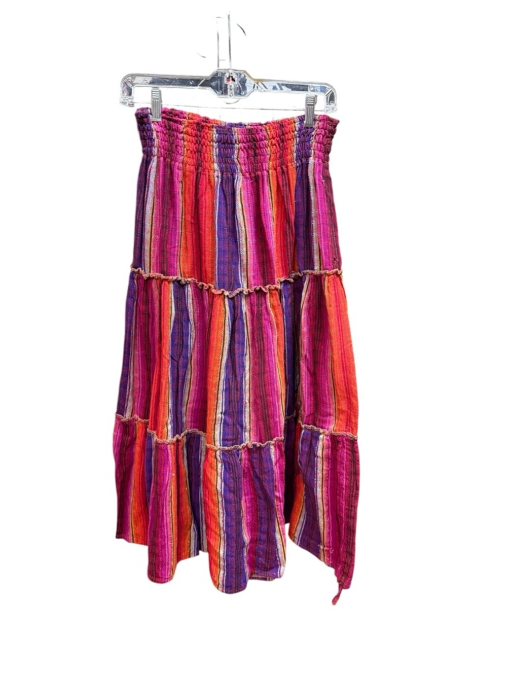 Striped Tiered Boho Midi Skirt - Pink & Purple